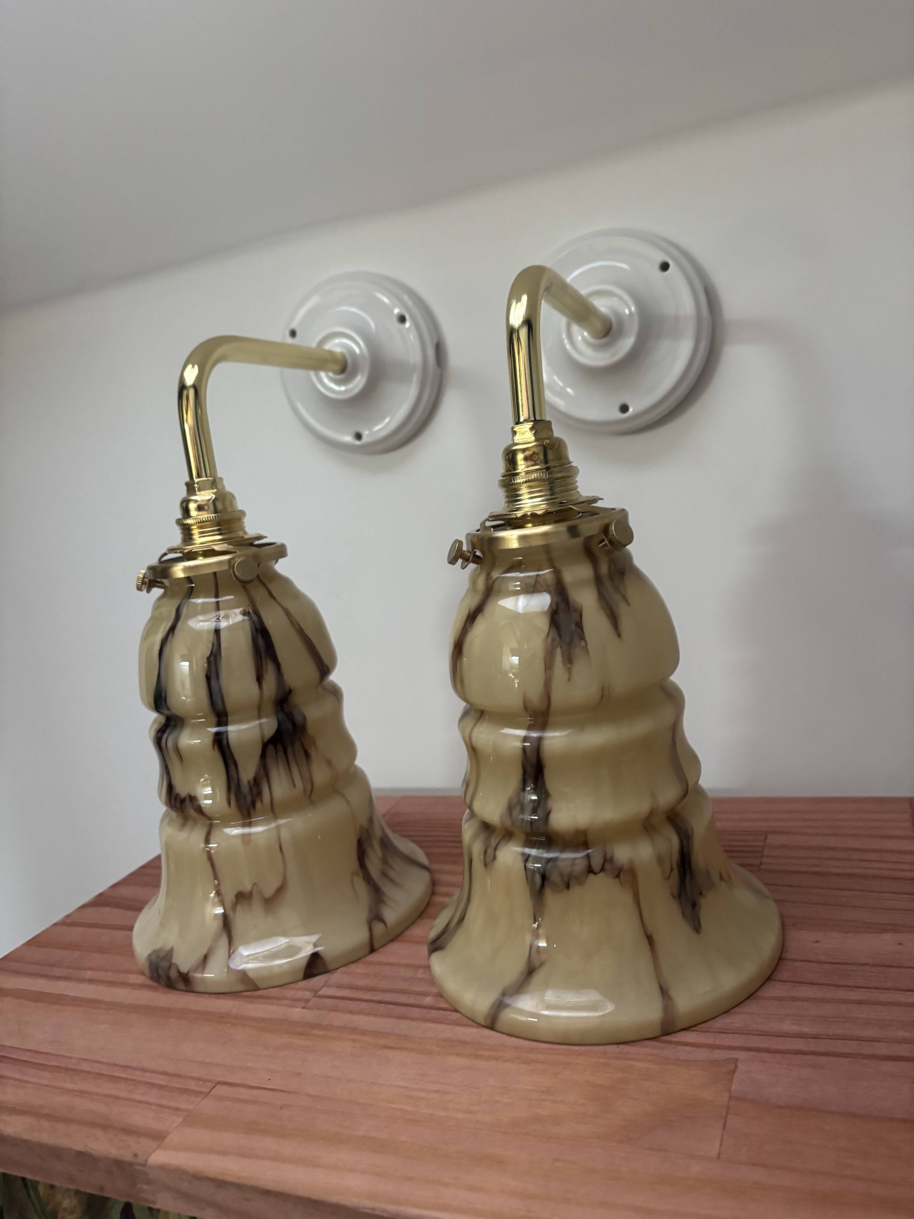 Pair of vintage marbled opaline wall sconces