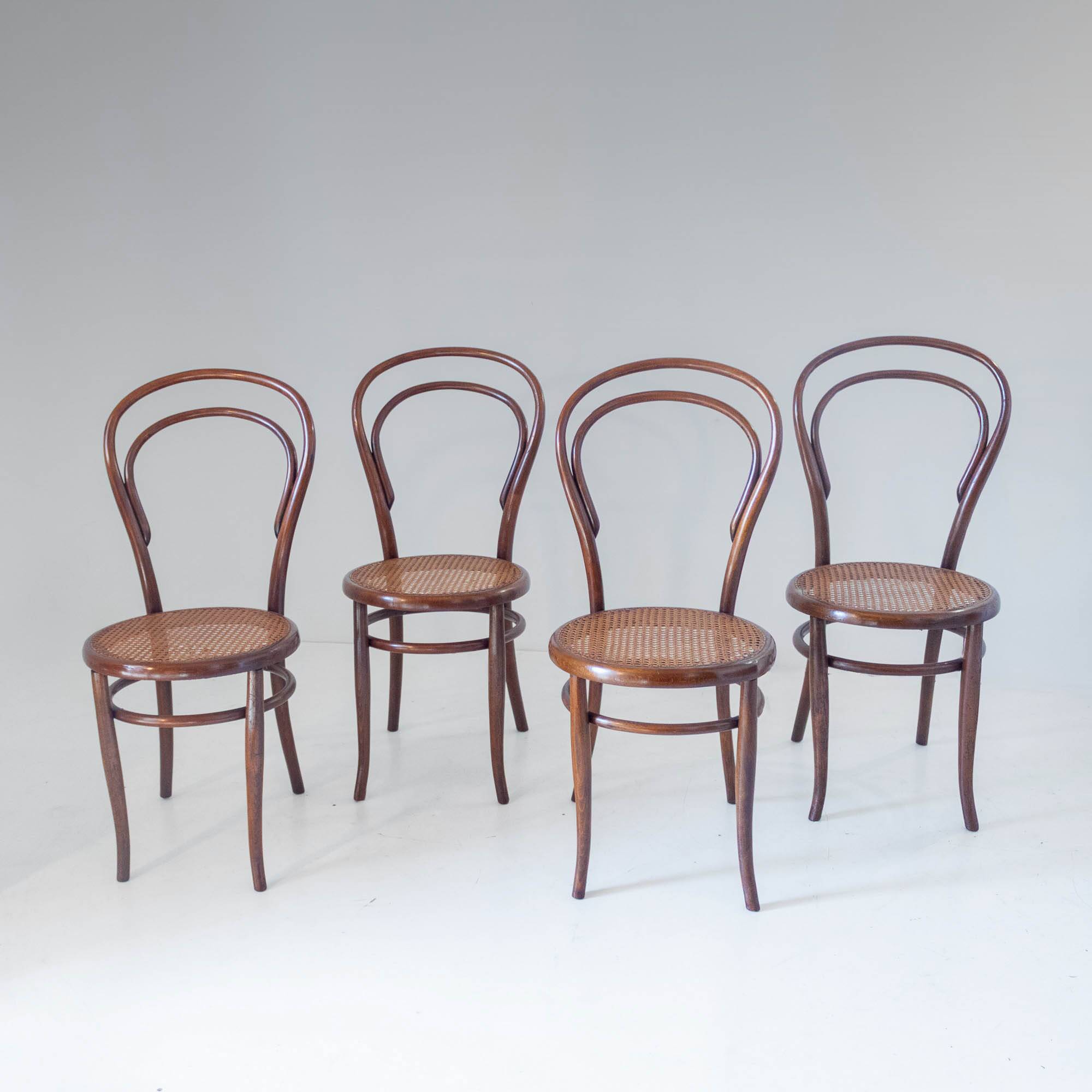 1900s Set of Four Bentwood and Cane Dining Chairs by Josef Hoffmann, Labele