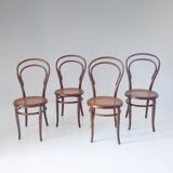 1900s Set of Four Bentwood and Cane Dining Chairs by Josef Hoffmann, Labele
