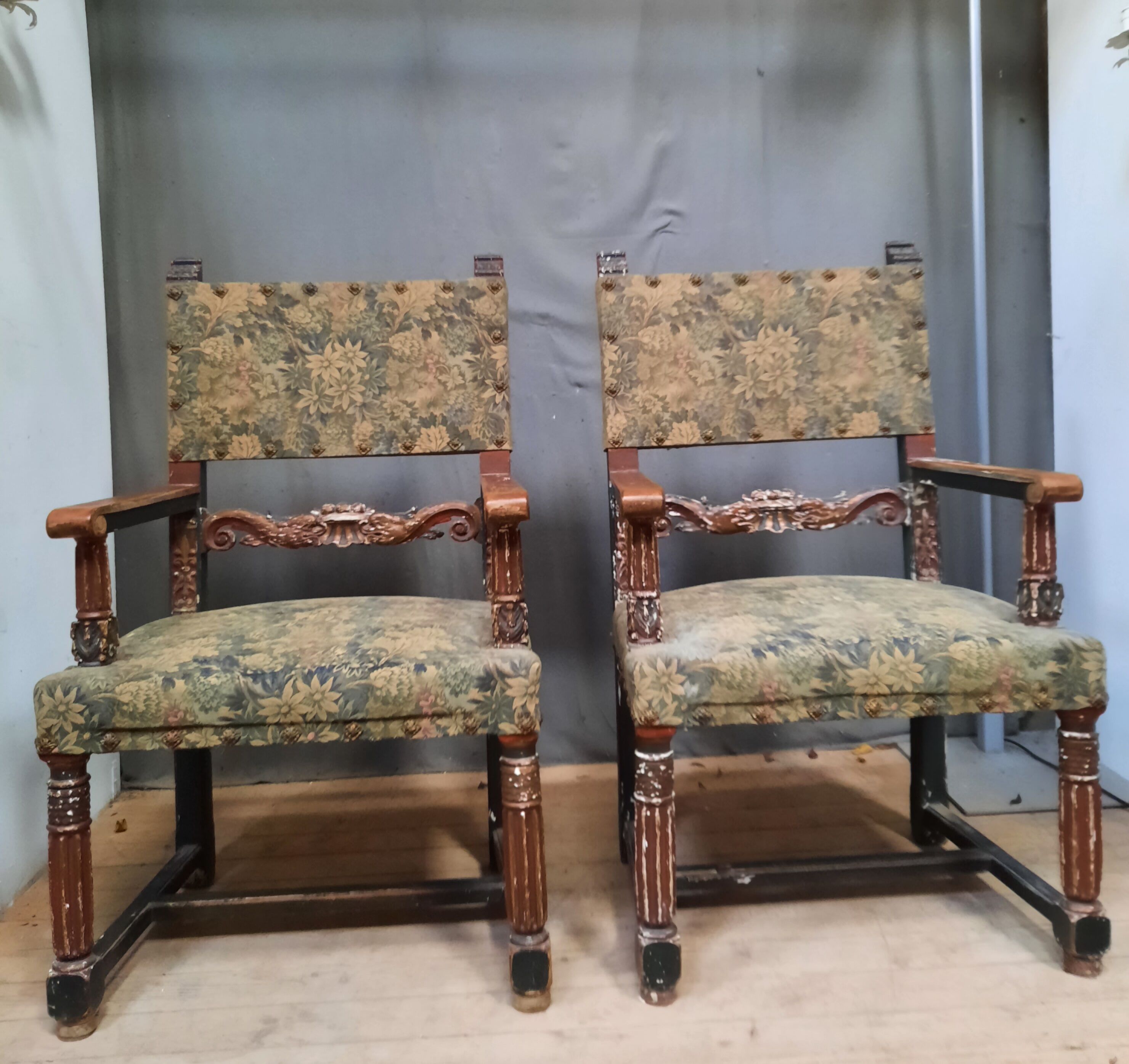 Pair of Louis XIII style armchairs