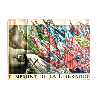 L’emprunt de la libération affiche lithographique ancienne originale, 1918