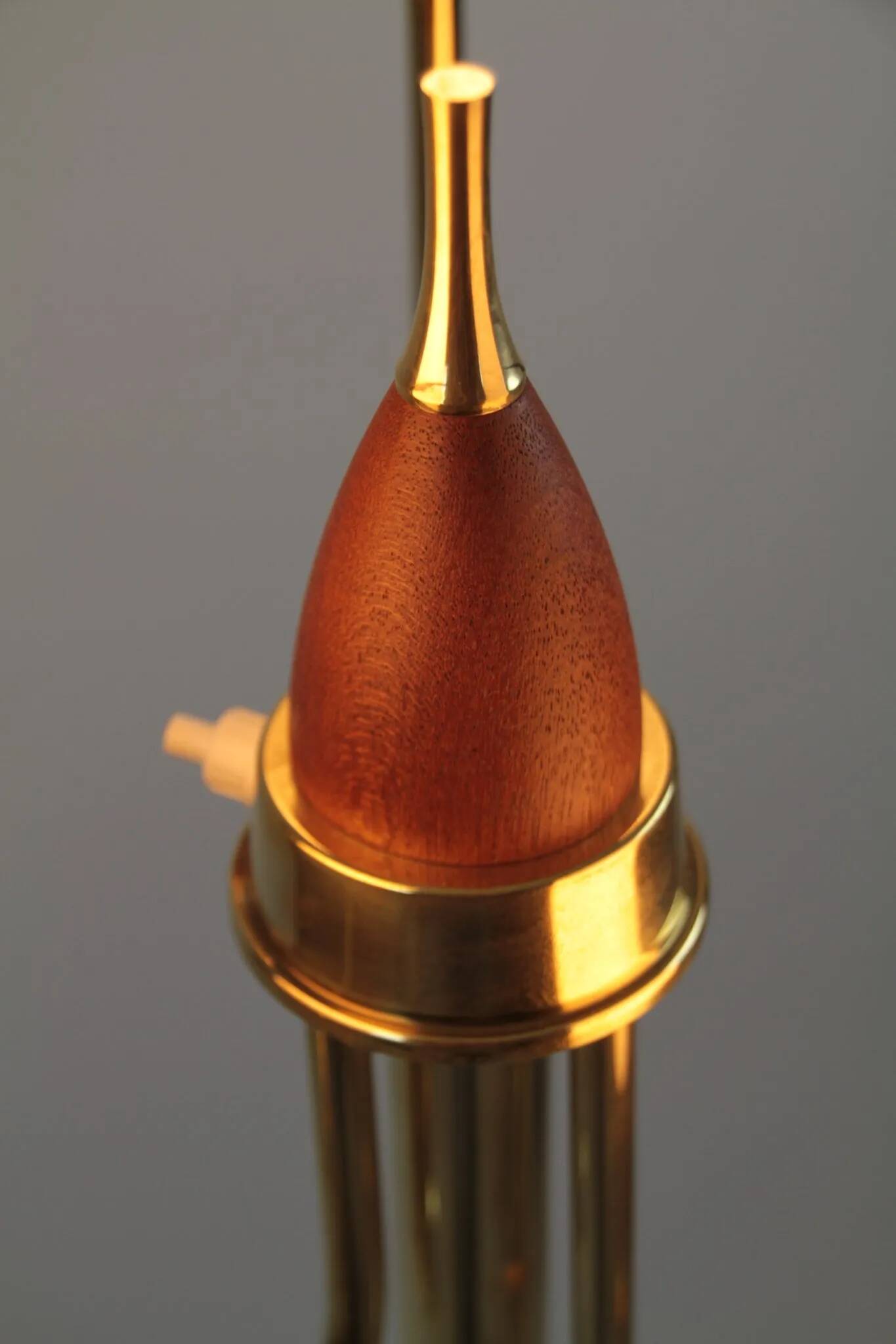 Brass & Teak Three-Light Candelabra Floor Lamp — Scandinavia, 1940s/1950s