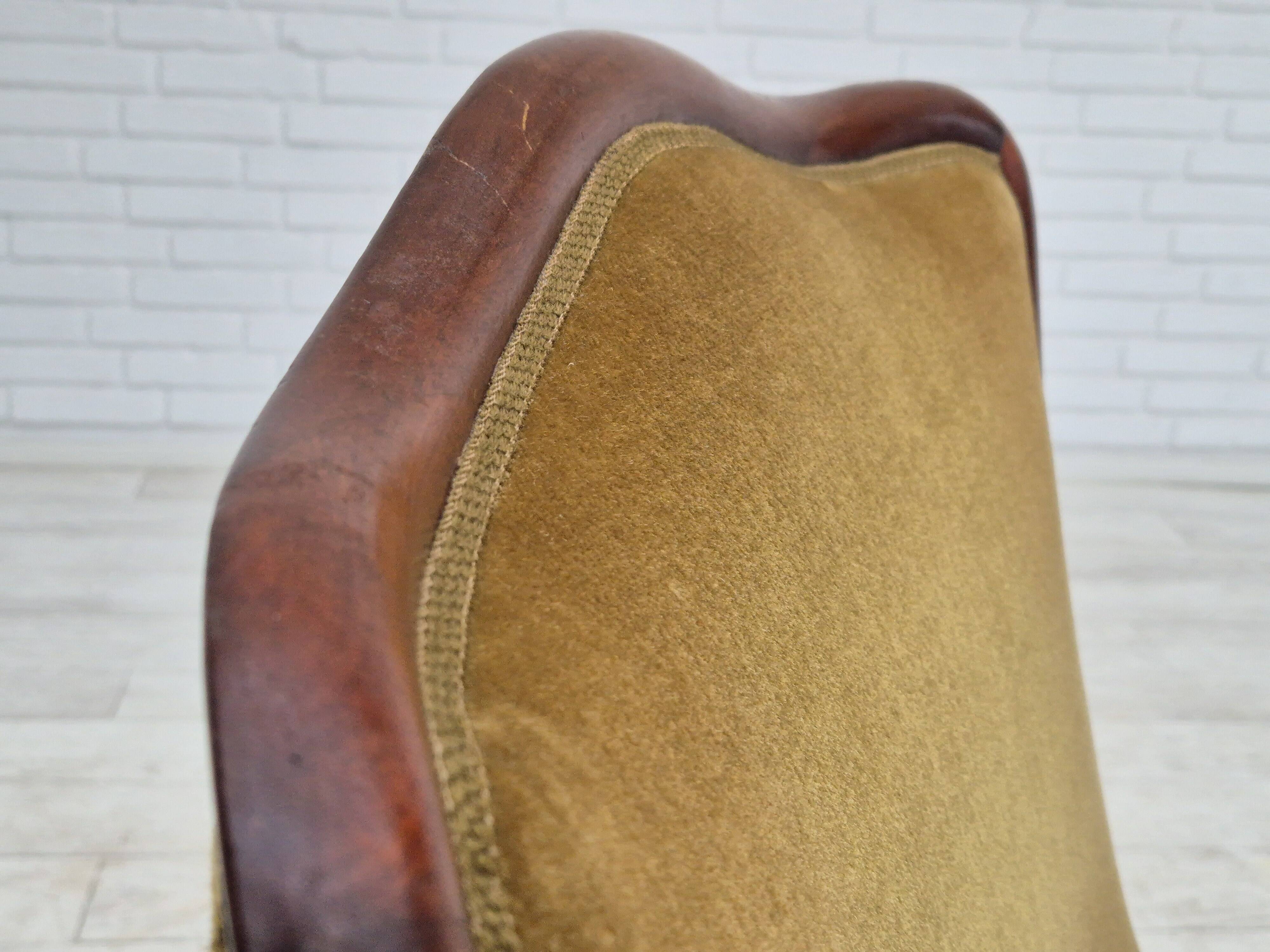 1950s, Danish highback armchair, original upholstery, green velour.