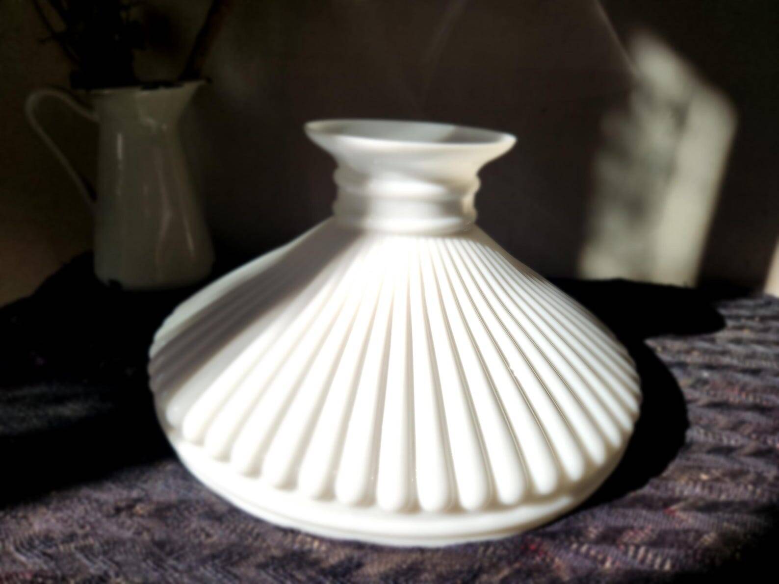 1930s Lamp Shade Art Deco White Opaline Ribbed Glass Lamp Shade Office