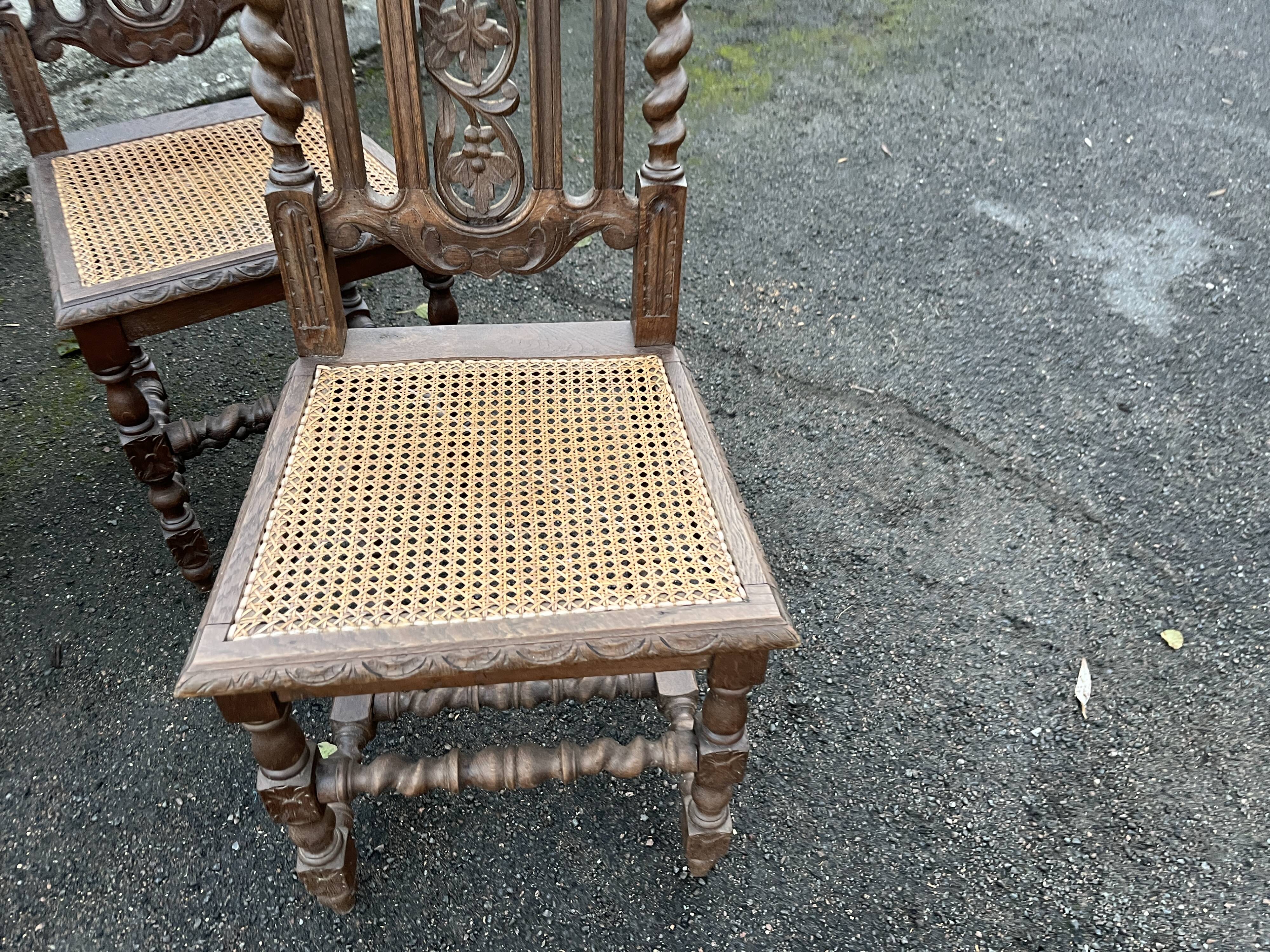 4 Henri II style chairs with twisted columns and cane seats