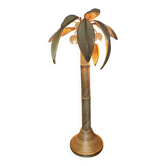 Very large floor lamp with bamboo and rattan palm design, mid-century modern.