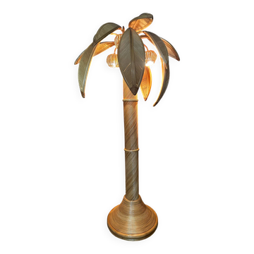 Very large floor lamp with bamboo and rattan palm design, mid-century modern.