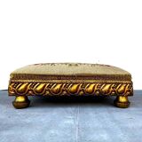 Empire Foot Stool With Petit Point Standing on Ball Feet Needlepoint Decor