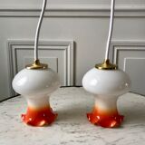 Pair of orange opaline tulips gradient white thread 70s