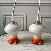 Pair of orange opaline tulips gradient white thread 70s