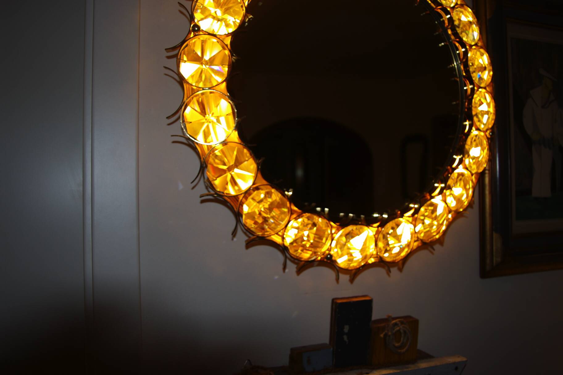 Vintage circular mirror in gold brass by christoph palma austria 1960
