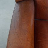 Large Vintage Sheepskin Leather Wingback Chair