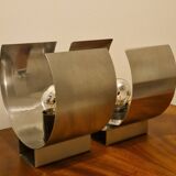 Pair of sculptural lamps in brushed metal – Design by Philippe Rogier