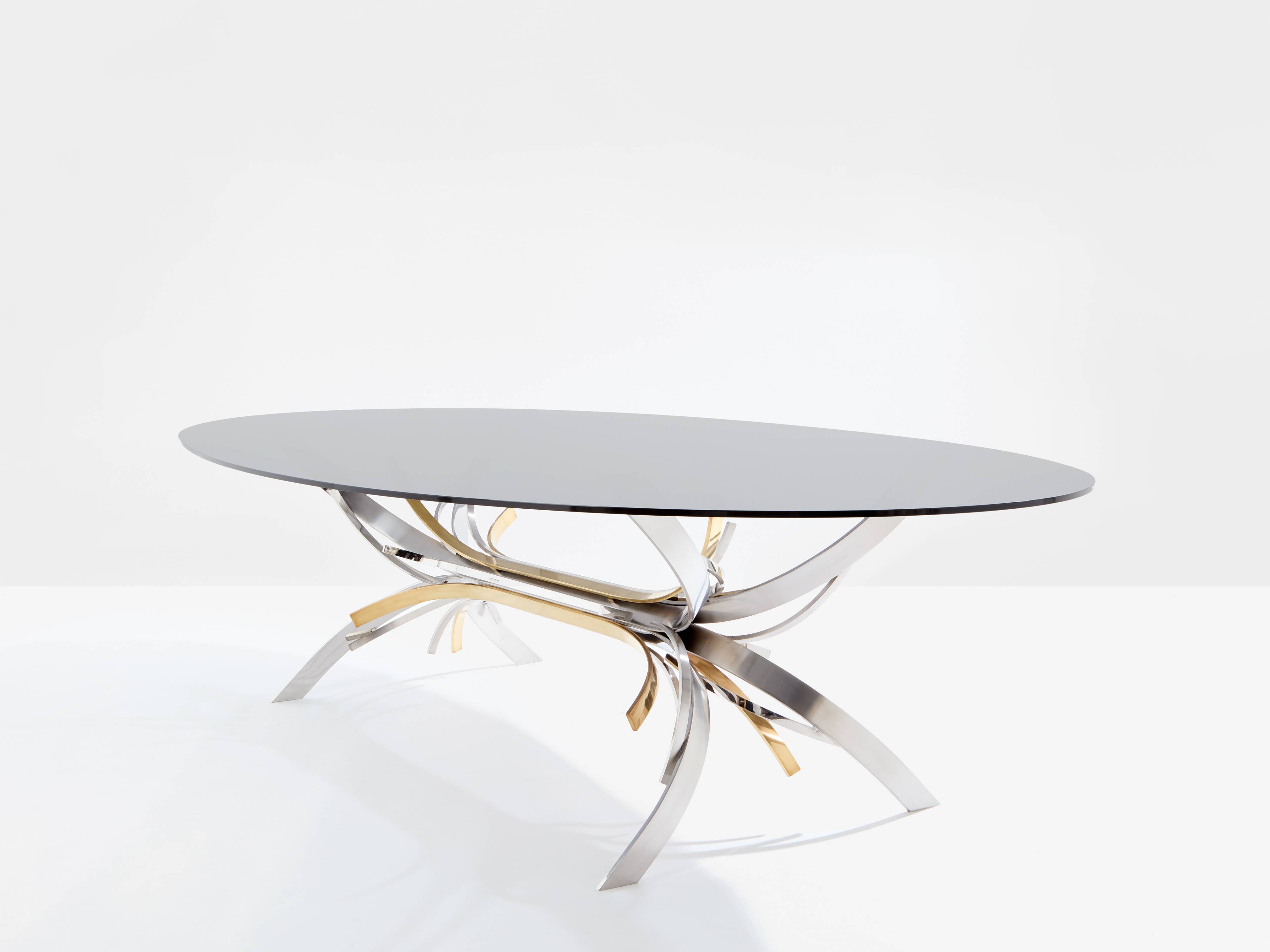 Maria Pergay steel and brass dining table Gerbe 1970