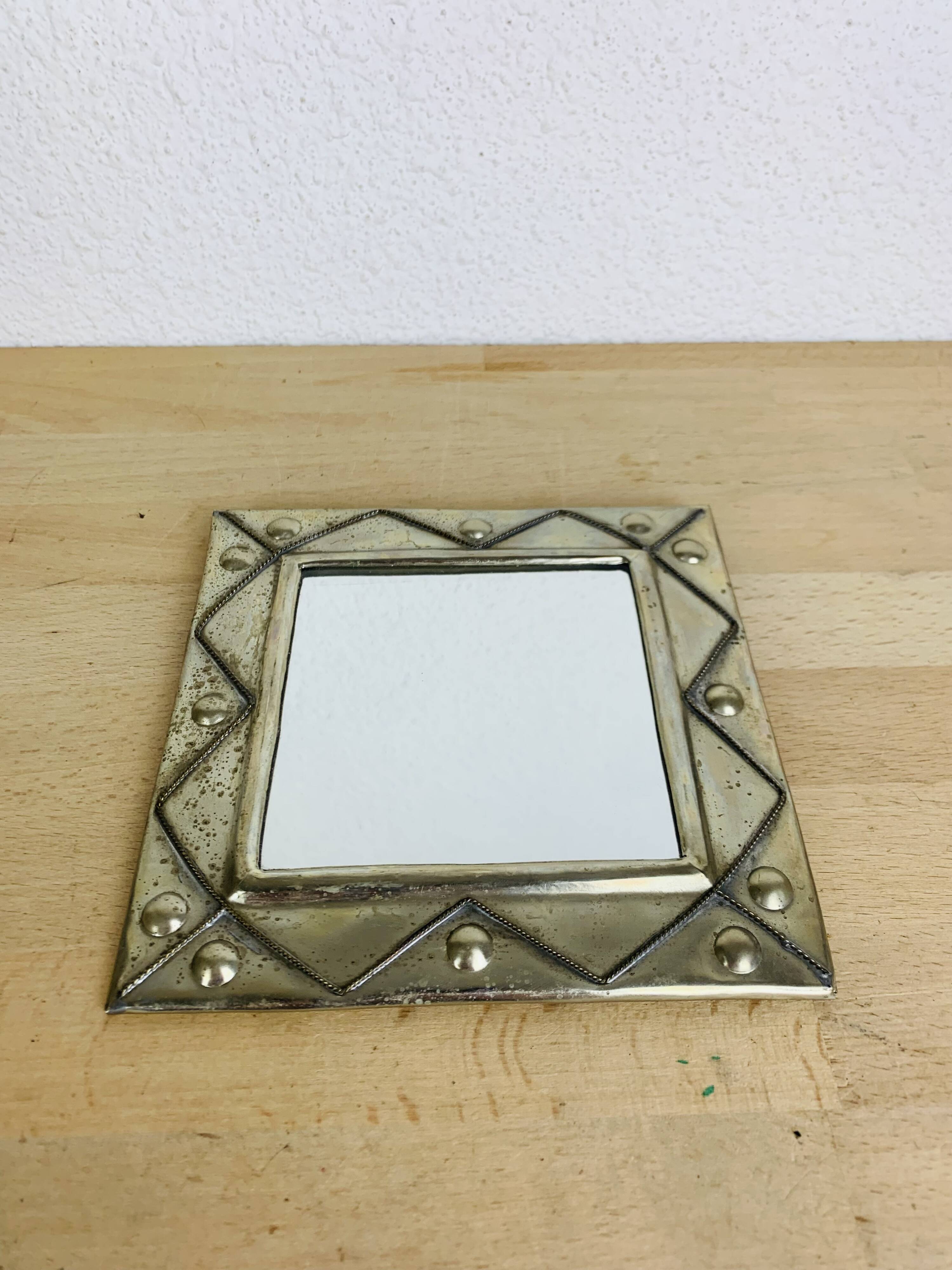 Square silver metal mirror, vintage