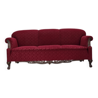 1950s, Danish 3-seater sofa, red and light grey furniture wool, oak wood.