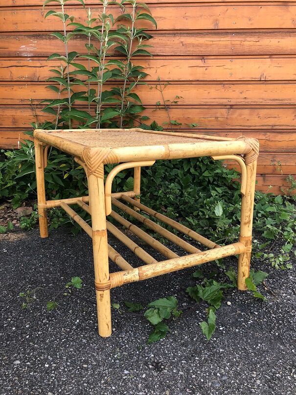 Vintage coffee table in bamboo and rattan