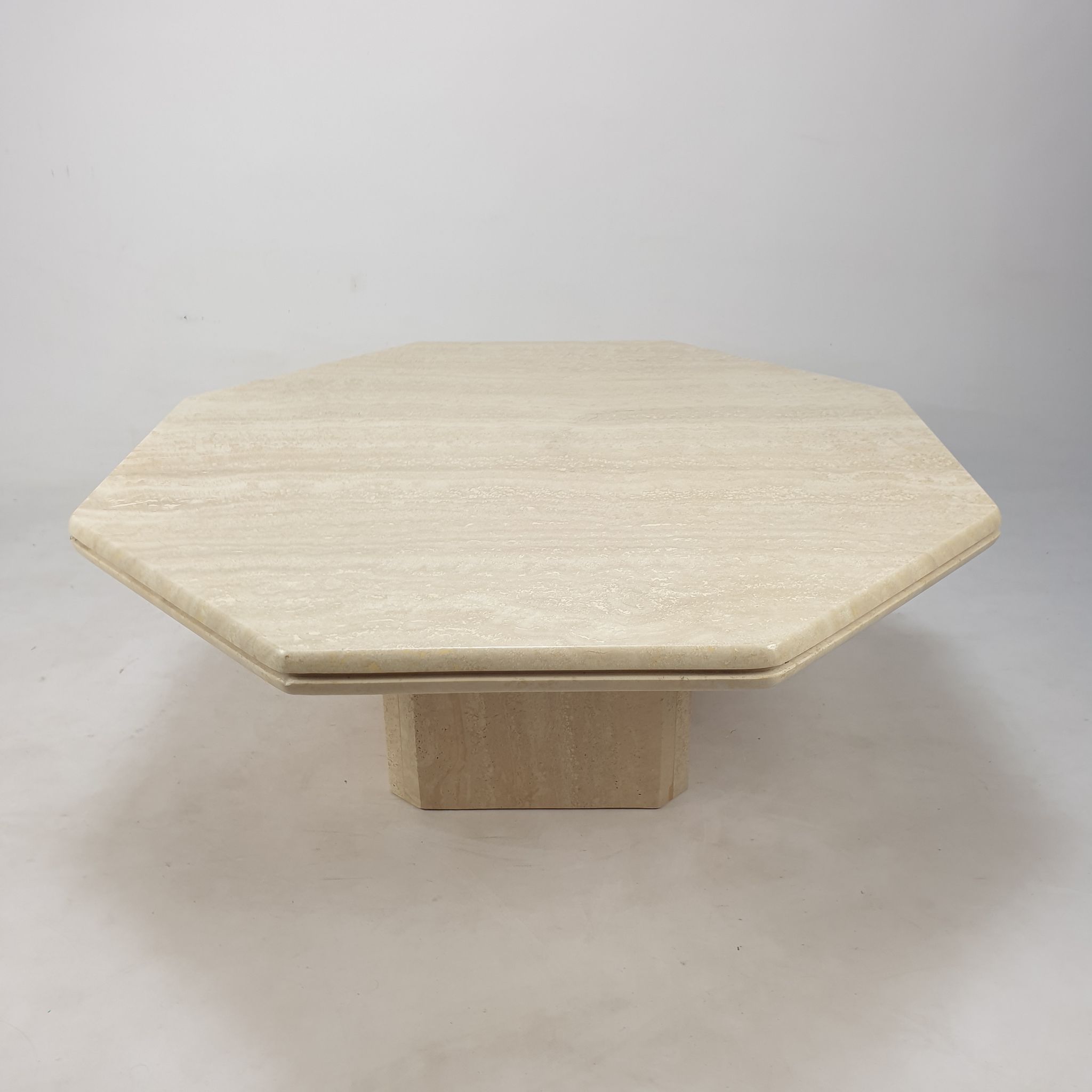 Italian travertine octagon coffee table, 1980