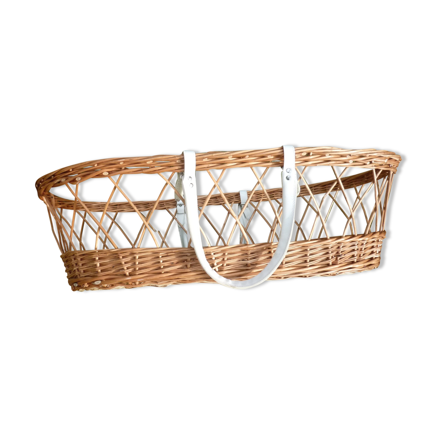 Vintage wicker and rattan with mattress and pads bassinet