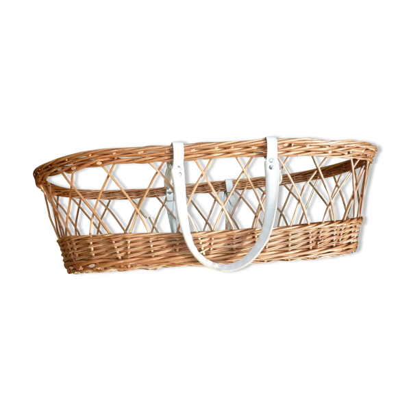 Couffin vintage en osier et rotin avec matelas et garnitures