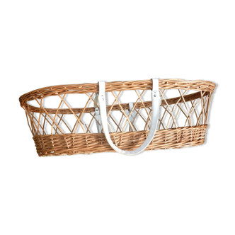Vintage wicker and rattan with mattress and pads bassinet