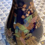 Limoges porcelain vase cobalt blue peacock motif orientalist flowers