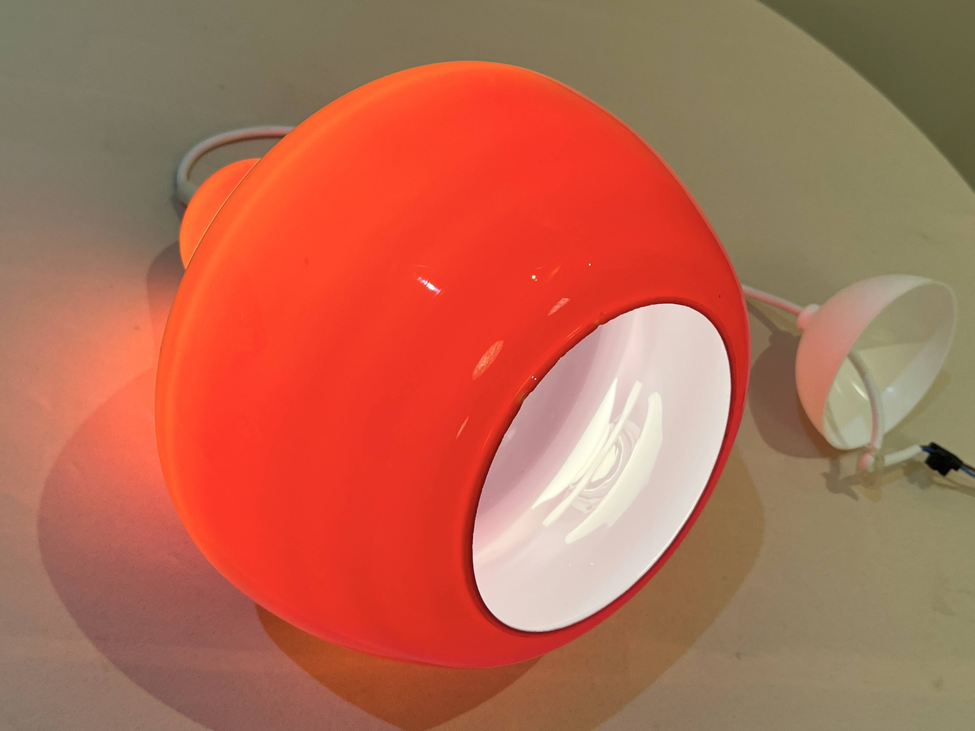 Red Opaline Glass Pendant Light 1970 Space Age Ceiling Lamp Free Form Orange