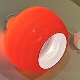Red Opaline Glass Pendant Light 1970 Space Age Ceiling Lamp Free Form Orange