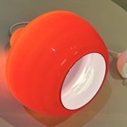 Red Opaline Glass Pendant Light 1970 Space Age Ceiling Lamp Free Form Orange