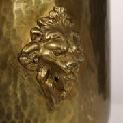 Large Hammered Brass Jardinière/Planter with Lion Heads