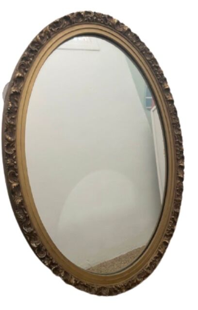 Old oval mirror with gold metal frame 50x70cm