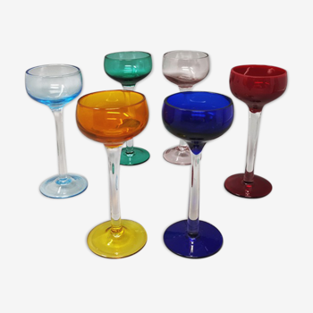 1960s Astonishing Set of Six Colored Glasses in Murano glass by Dogi