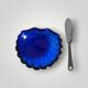 Vintage shell butter dish in stainless steel and cobalt blue glass with knife