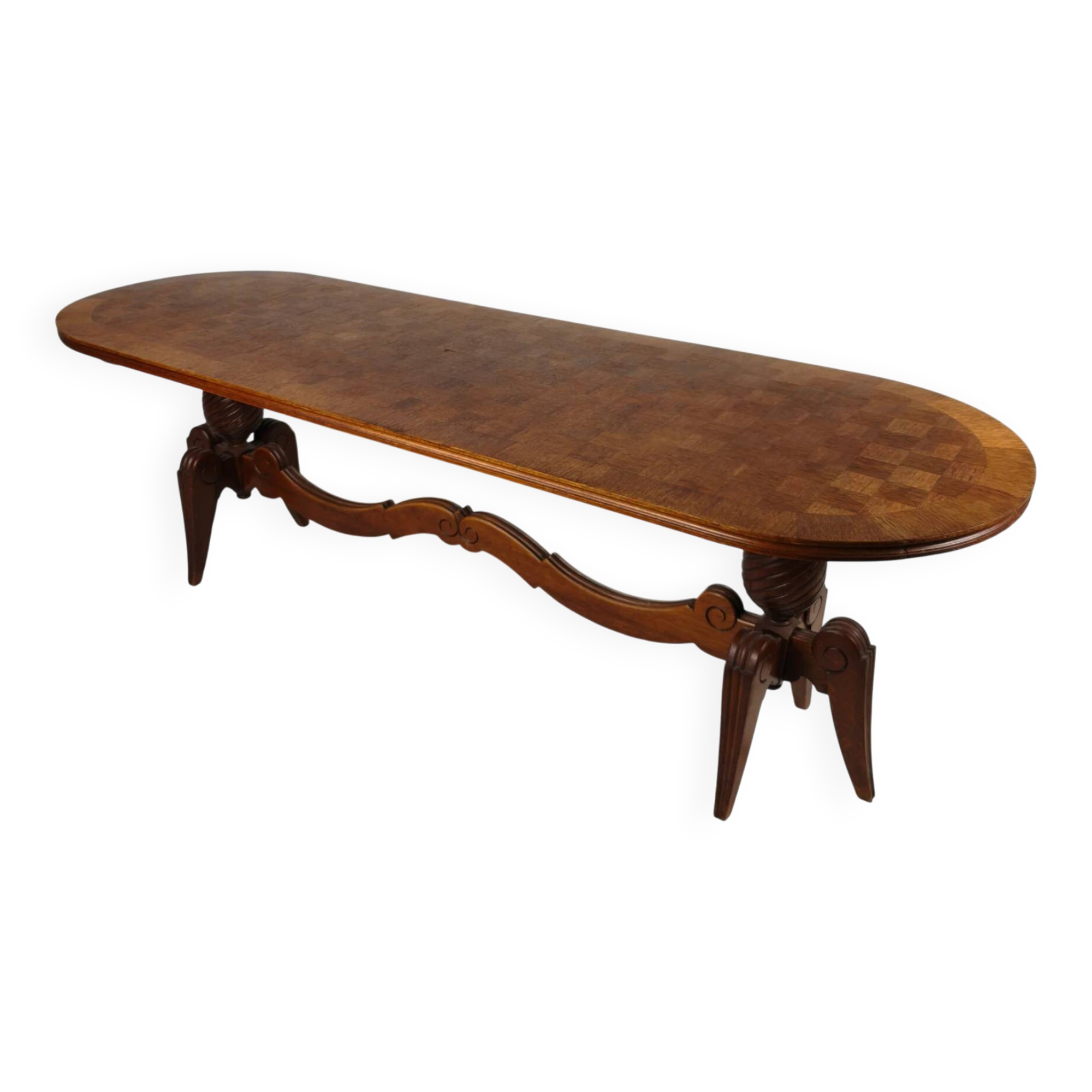 1920s Belgian Art Deco oak parquetry dining table
