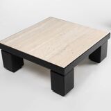 Set of 2 mid-century coffee tables in oak with travertine top