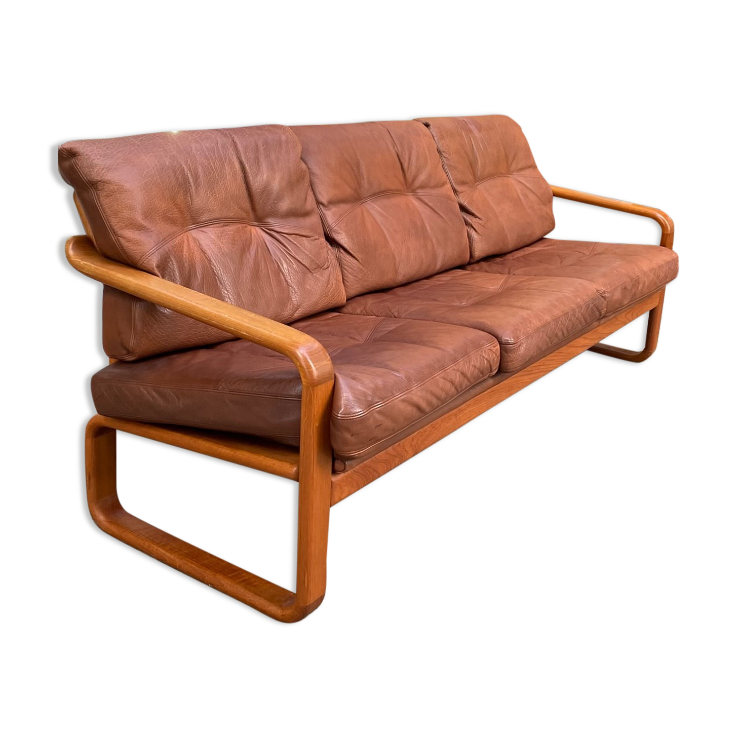 HS Denmark sofa in leather and teak from the 60s