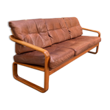 HS Denmark sofa in leather and teak from the 60s