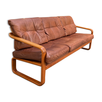HS Denmark sofa in leather and teak from the 60s