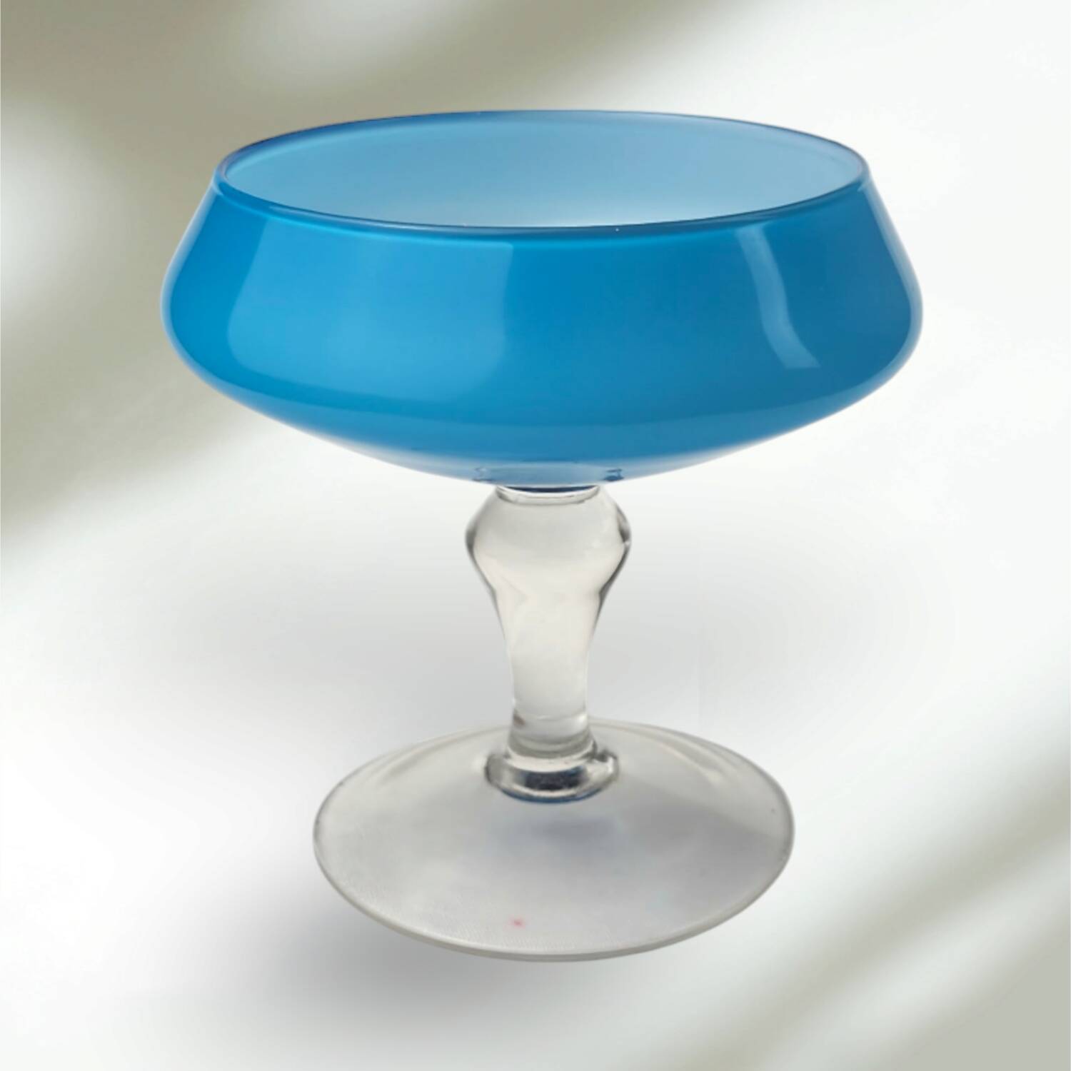 Verre opalin vintage Empoli Milano bleu Compote années 60 70