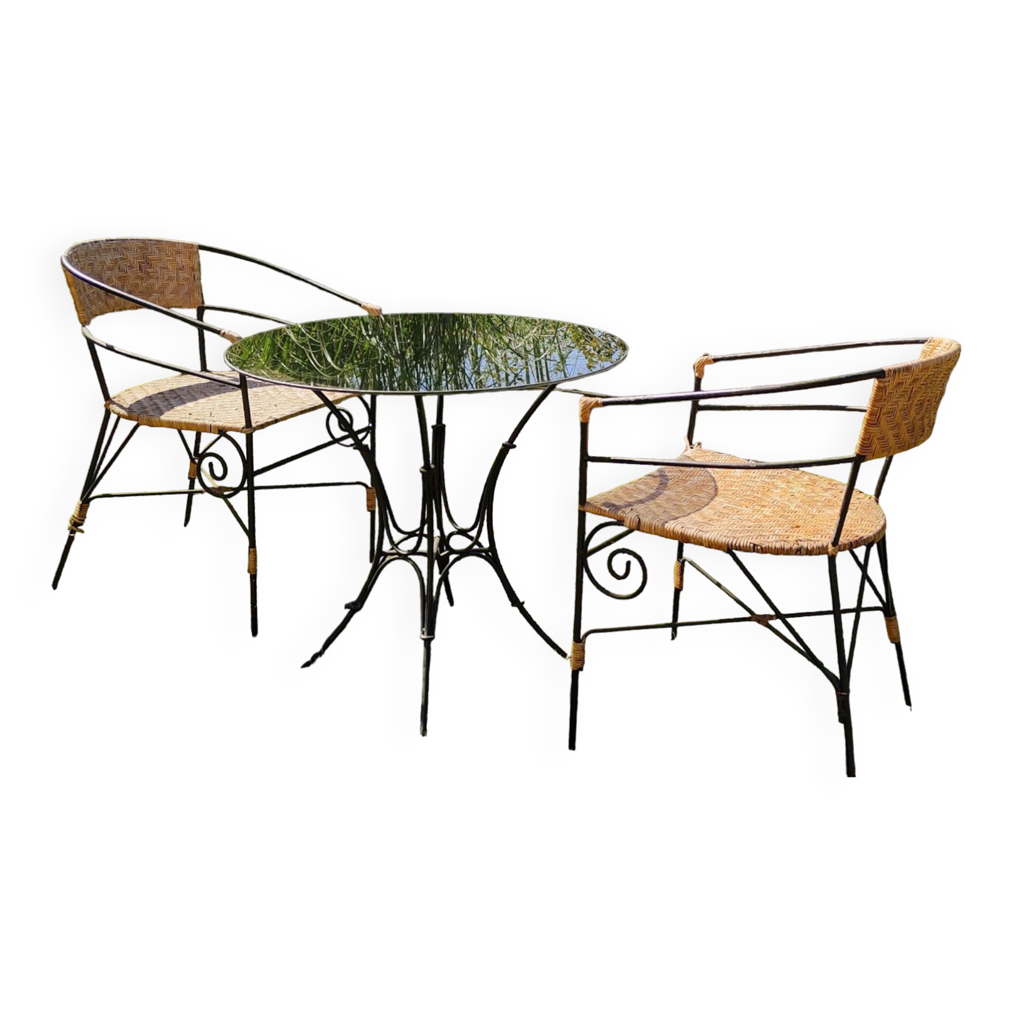 Garden table and wrought iron chair