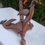 Antique lamp or candlestick, hand-carved, turned wood, Renaissance style