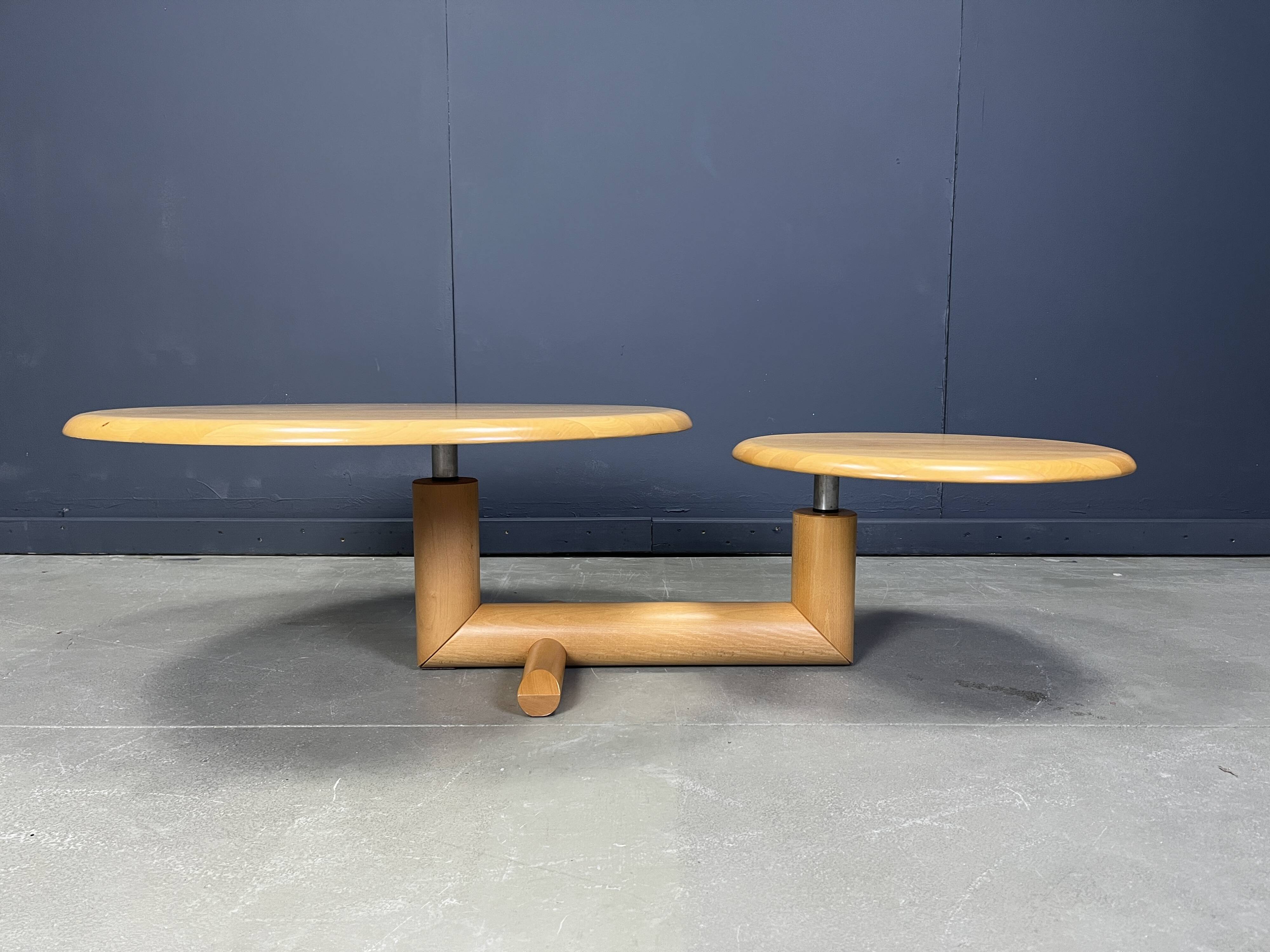 Two tier wooden pivoting top coffee table by roche Bobois, 1980s