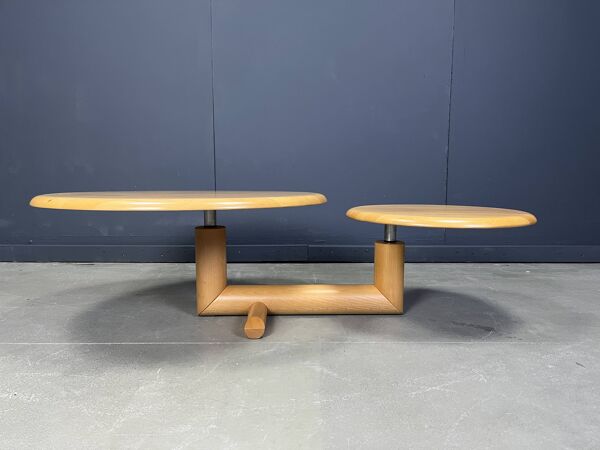 Table basse pivotante à deux niveaux en bois par Roche Bobois, années 1980