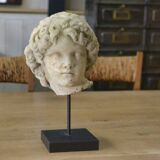 Sculpture of a head in reconstituted stone carved in the antique style of the 19th century