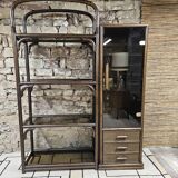 Set 1970 vintage bamboo display case plus shelf