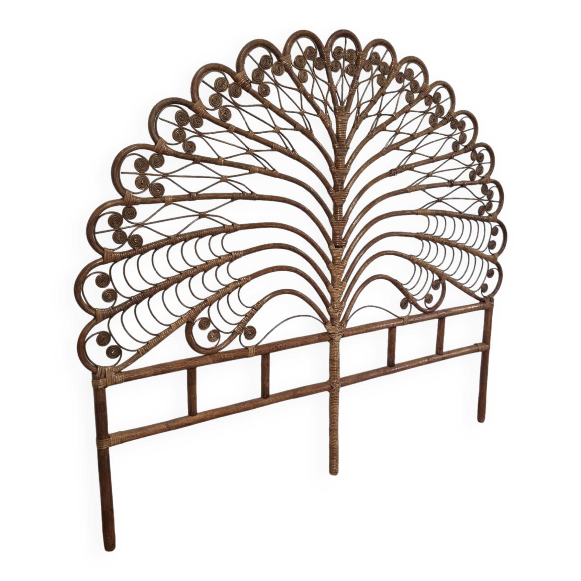 Peacock headboard in rattan Bamboo vintage 1970s