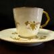 5 X Antique Limoges Porcelain Coffee Cups pairs Gold Ribbon Handle, 1890s