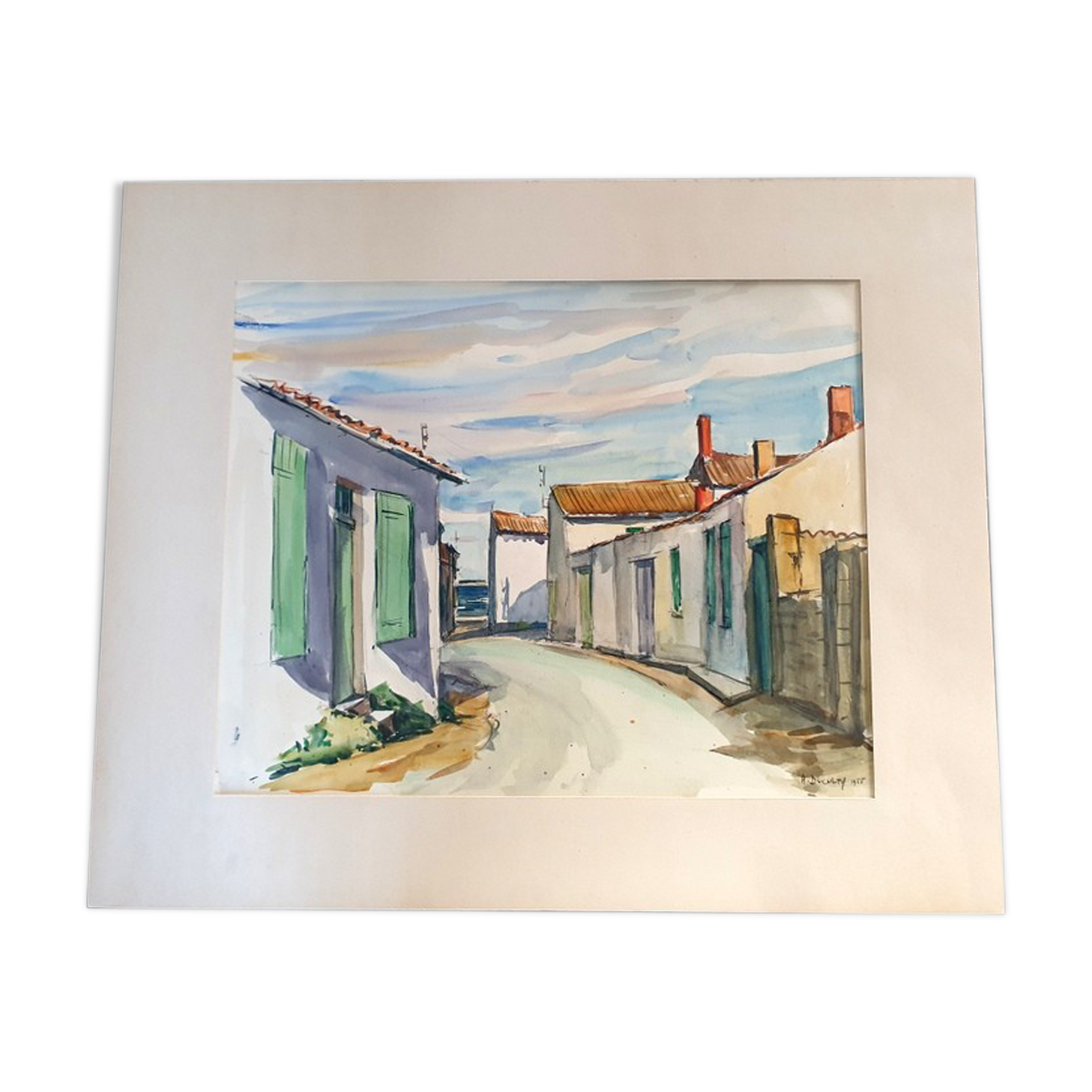 André Duculty (1912-1990) Watercolor on paper "Ile de Ré" Signed lower right and dated 1955