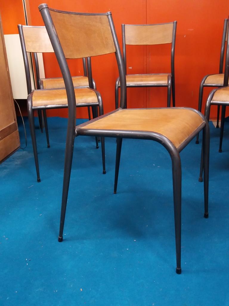 Lot of 6 school chairs wood metal 70s