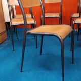 Lot of 6 school chairs wood metal 70s